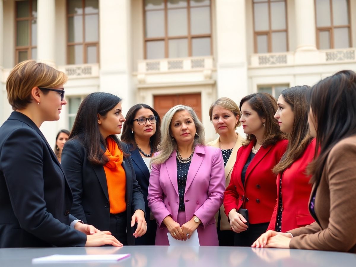 Femei în discuție politică, îmbrăcate elegant.