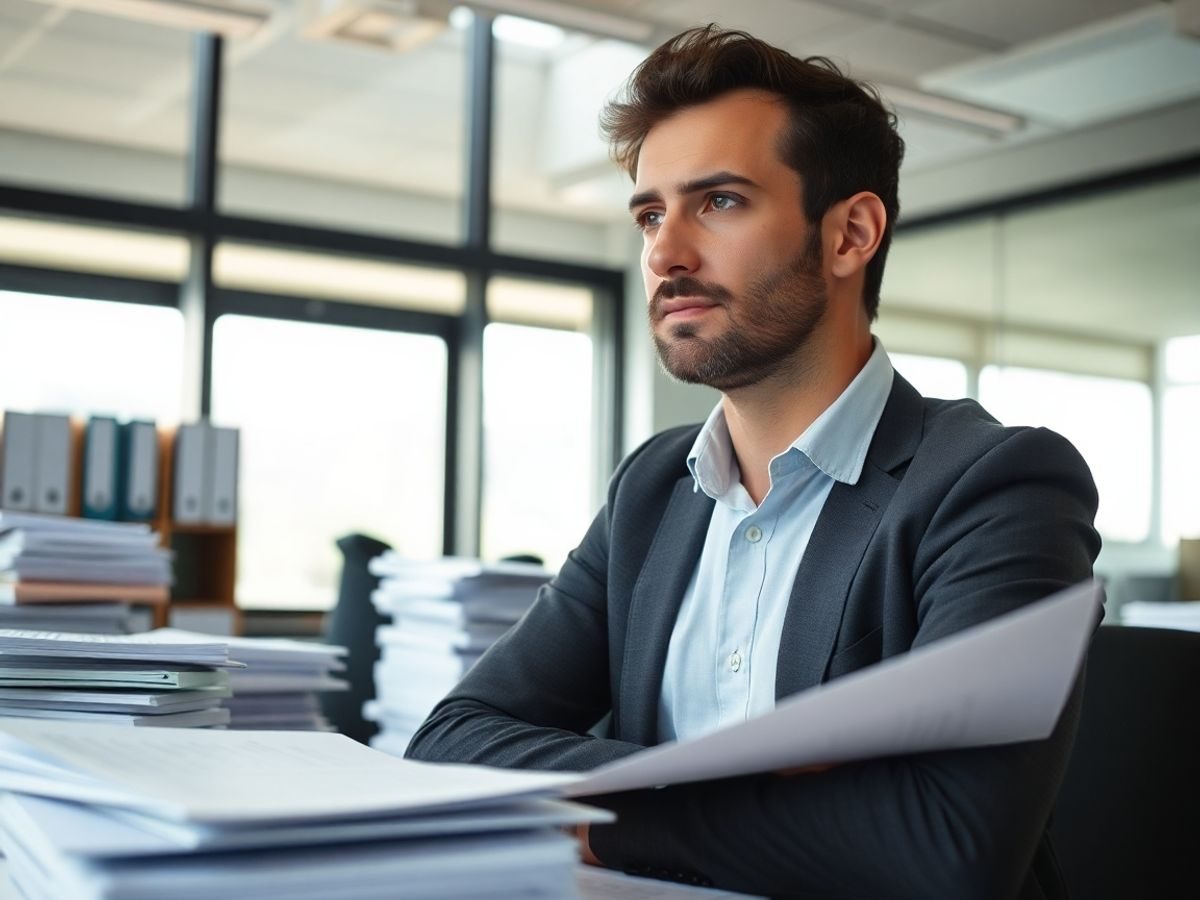 Antreprenor român analizând documente legislative