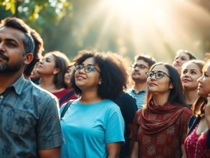 Oamenii din diverse grupuri stau împreună.
